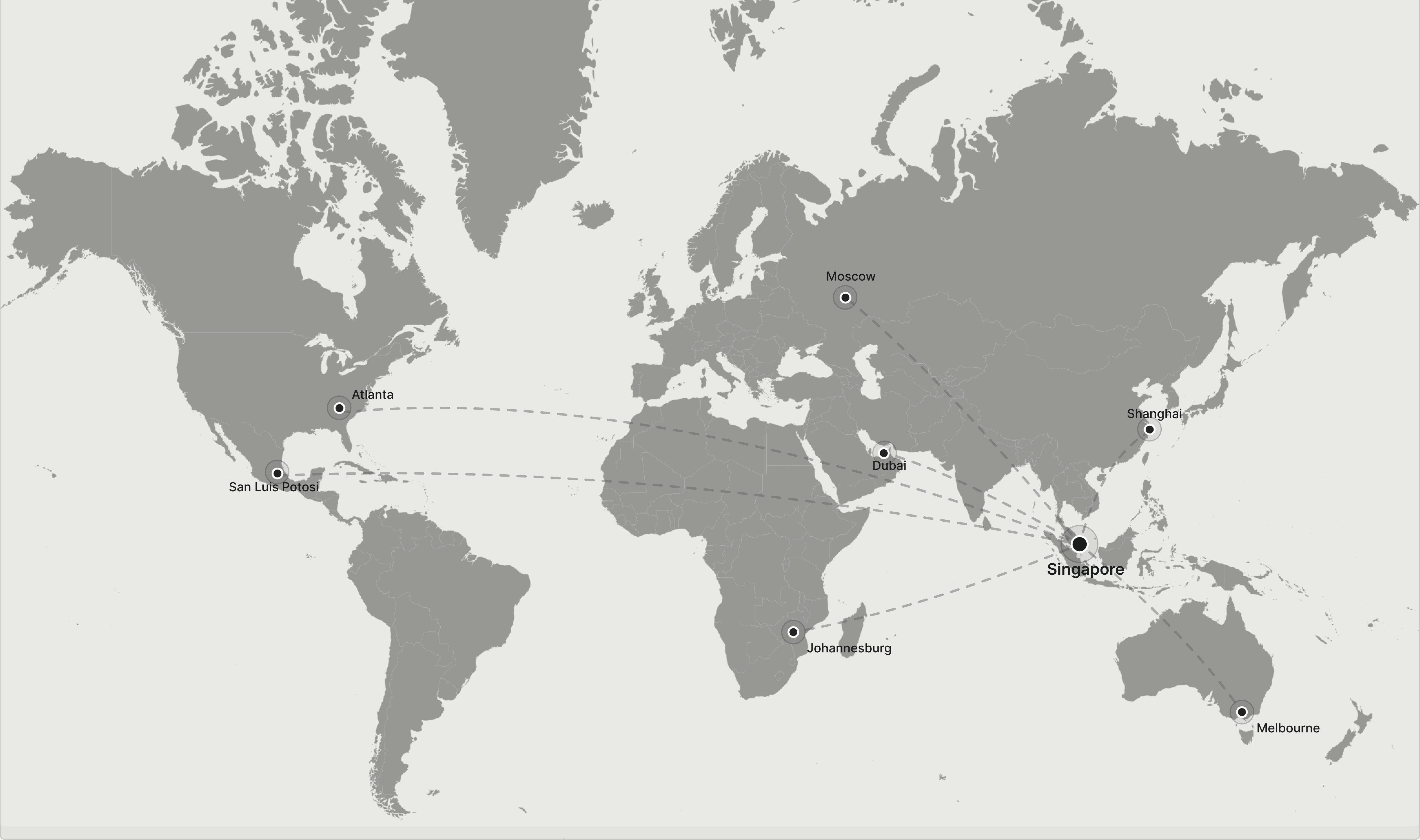 Global supply route map with Canada origin highlighted